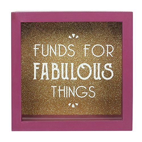 Jones Home & Gift Purple Glass Funds for Fabulous Things Money Box with Wooden Frame