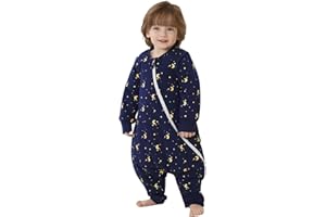 Duomiaomiao Baby Sleeping Bag with Feet, 3.5 tog, Winter Sleeping Bag, 100% Cotton, Baby, Girl with Sleeping Bag, Cartoon Leaves (The Moon the Stars/85 cm