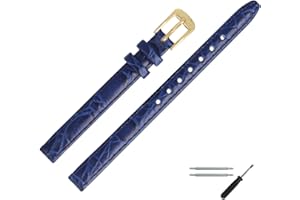 MARBURGER Uhrenarmband 10mm Leder Kroko (Caiman) Prägung Mit Naht - Werkzeug Montage Set 52910