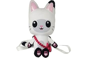 CYPBRANDS Peluche Gato Blanco Pandy de 38cm Gabby, Mochila Con Cremallera y Cintas Ajustables, Ideal para Niños y Niñas