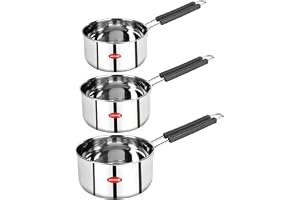 AADHIK Stainless Steel Sauce Pan Set of 3 Sauce Pan Milk Pan Tapeli Patila Induction Base 2 Litre,1.5 Litre, 1 Litre Milk Boiler Cookware with Handle