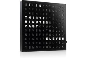 Auraglow LED Light Up USB Wall or Desk Word Clock - Black