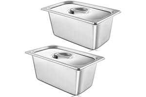YAYODS 2 PCS Gastronorm Pan 1/3, Stainless Steel Food Containers with Lids, Deep food Containers, Silver, 325x175x150MM