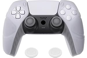 ‎PLAYVITAL PlayVital Accessory for PS5 Controller, Silicone Case, Non-Slip Protective Case for PS5 with Caps (Mecha Edition, Translucent White) Compatible with Charging Station