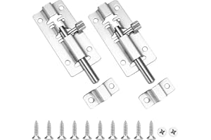 peiqiup Riegelschloss Edelstahl (2 Stück), Gartentür Holzriegelschloss, Riegelriegel mit Befestigungsschrauben, Für Haus Scheune Zaun Schuppen Keller, Schuppen, Toilette, Silber
