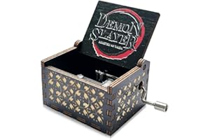 Meloditrunk Mini Caja de Música de Madera de Demon Slayer, Negro Cajas de Música de Manivela para Fans del Anime, Antigua Artesanía de Decoración del hogar para niños Regalos para Cumpleaños y Navidad