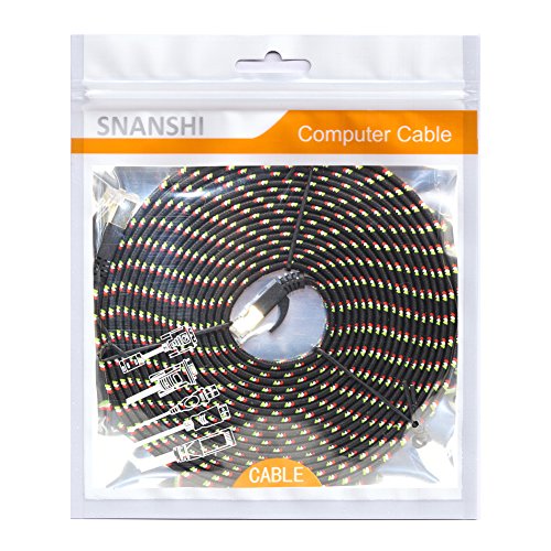 Netzwerkkabel 2m, SNANSHI® Flach Cat 7 RJ45 LAN-Netzwerkkabel High Speed Durable Nylon Braid STP mit Goldstecker (2 M, Nylon Braid – Schwarz) - 7