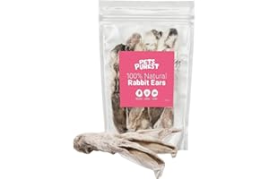 Pets Purest Oreilles de Lapin avec Fourrure pour Chiens, Chiots & Seniors - Friandise à Mâcher 100% Naturelles, Séchées à l'Air, pour Les Aliments Crus et Les Régimes Hypoallergéniques sans Céréales.