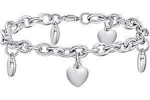 FLHEART Silber Herz Armband Damen Edelstahl - Silberarmband Freundschaftsarmband Armkette mit Herz Anhängern für Sie, Geburtstag Valentinstag Weihnachten Geschenke Schmuck für Frauen Mädchen Freundin 19cm