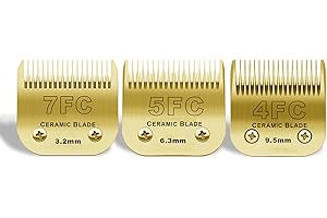 AUDOC 7FC/5FC/4FC Lames de Tondeuse à Chien en céramique,compatibles avec Moser 45-50/Heiniger/Andis/Oster A5/Wahl KM10/Moser 50,Pack de 3-Or