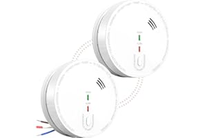 Andyssey GS517A Wired Smoke Alarm Mains powered, Interlinked Mains Smoke Detector 1 Year Replaceable Battery Back-up, Fire Alarm with Silence Button, EN 14604 Standard (2-PACK)