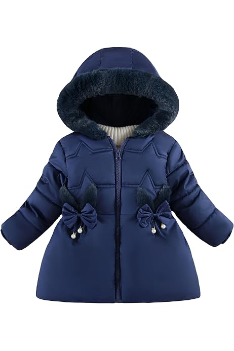 Doudoune Fille à Fleurs Avec Capuche - Manteau Court Chaud Pour Hiver 3-11 Ans
