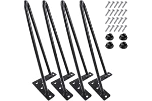 MSOBAIW 12" Hairpin Legs Set of 4, DIY Metal Table Furniture Legs Ideal for Dining Table, Desk, 3/8" Diameter Mid Century Modern Style (12", Black)