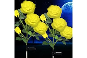 HELESIN Solar Lights Outdoor Garden, Solar Flower Lights Garden Ornaments with 10 Brighter Yellow Roses, Solar Rose Stake Lights for Garden, Yard, Patio, Pathway, Weddings and Marriage proposals