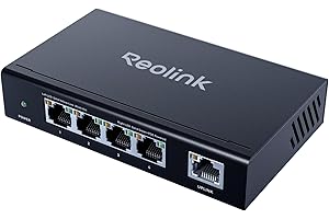 Reolink PoE Switch 4+1 Ports Gigabit, jusqu'à 30 W par Port, Adaptateur 65 W pour la Maison et l'entreprise, Alimentation IEEE-802.3af/at PoE+, Mode récupération et Extension, RLA-PS1E