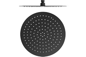 VALAZ Rociador de ducha 20cm acero inoxidable SUS304 redondo negro mate estándar G1/2 inclinable efecto lluvia tetinas de silicona fácil limpieza antical alta y baja presión cabezal