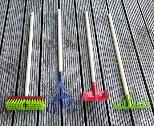 Land-Haus-Shop Kinder Gartengeräte SET 4 tlg, Besen Harke Rechen Schüppe Garten Geräte Spielzeug - 7