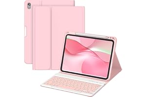 MMK for iPad 11/10th Gen Case with Keyboard 11/10.9 inch 2025 A16/2022, Detachable Wireless Bluetooth Keyboard with Pencil Holder, UK Layout Keyboard Case for iPad 11/10 Gen,Pink