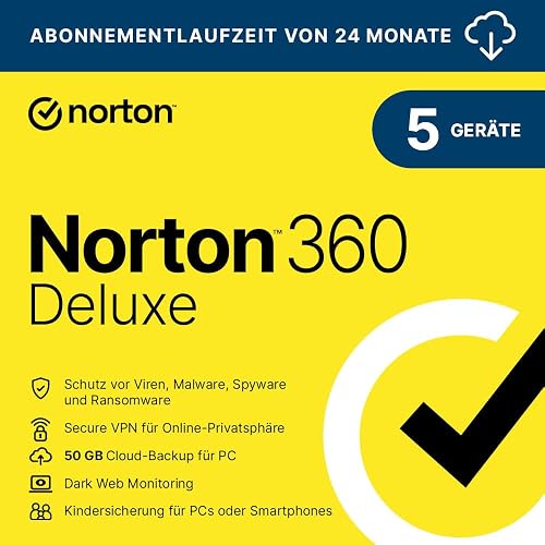 Norton 360 Deluxe 2026 │ 5 Geräte │2 Jahre │ Aktivierungscode per Email