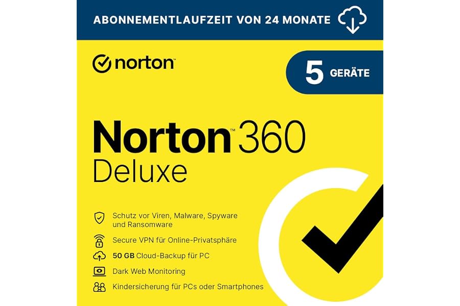 Norton 360 Deluxe 2025 │ 5 Geräte │2 Jahre │ Aktivierungscode per Email