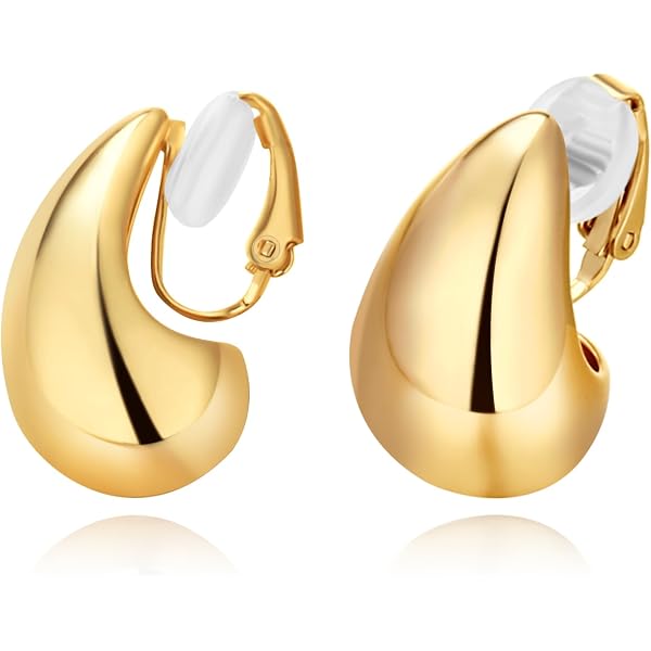 EVER FAITH Set di 2 paia di orecchini a clip, a goccia, senza fori, placcati in oro 14 carati, Argento sterling