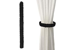 Marjoramy 4er Pack Geflochtener Vorhang Raffhalter, Raffhalter Boho Vorhanghalter,Handgefertigte Vorhangbinder Für Office Wohnzimmer Schlafzimmer, Dekorative Vorhänge (Schwarz)