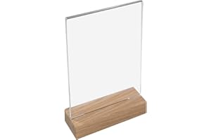 HMF 46942 Soporte de Sobremesa de Acrílico con Base de Madera | DIN A5 Vertical | Transparente