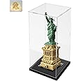 Thickened Clear Acrylic Display Case Assemble Box Storage Stand for Lego 21042 Liberty Statue Figures with Black Wood-Plastic Base, 7.9x7.9x19.7in