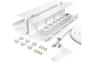 Bubulii Cable Management Bureau, Cache Grande Capacité, Range Facile à Assembler avec 6*Porte-câbles/6*Câbles Autocollants Magiques/1 * 100CM Tuyau de Câble (2PCS, Blanc)
