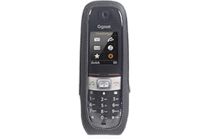 JT Berlin Turnline Schutzhülle für das Gigaset E630 - schwarz [Echtleder | 8-Stufen Gürtel-Drehclip | Handmade in Europe | Smarte Folie] - 12013