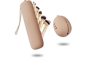 Maliton Silicone Makeup Brush Holder with Makeup Sponge Holder, Makeup Brush Holder Travel with Upgrade Anti-Fall Out Magnetic Strap, Hanging Portable Makeup Brush Organiser, Travel Essentials-Brown