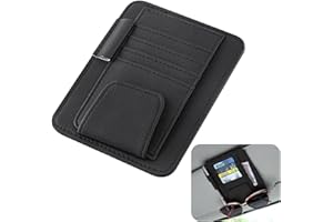 KASESSS Sunglasses Holder for Car, Universal Car Sun Visor Organizer PU Leather Car Glasses Holder with Storage Pockets Multifunctional Car Sunglasses Holder for Storing Sunglasses Card Pen