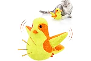 Pawaboo Electric Interactive Cat Toy, Rechargeable Flapping Bird Plush Toys, Squeaking Catnip Toys for Cats Fun Kitten Exercise Toys Soft Pet Toy with Realistic Bird Voice, Yellow & Orange