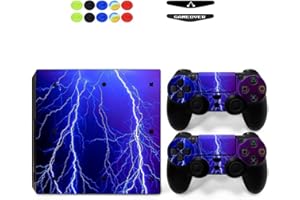 CHICKWIN Skin for PS4 Pro, Chickw1 Skin Vinyl Autocollant Sticker Decal pour Playstation 4 Pro Console and 2 Dualshock Manette Set + 10pc Thumb Grips + 2pc Light Bar au Hasard (Foudre Bleu)