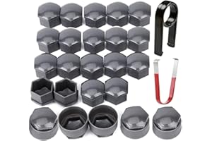 Gebildet 24 szt. Nakrętek do kół 17mm (5 szt antykradzieżowa nasadka na śruby+19 szt. normalnej zaślepki) Sześciokątne Osłony na nakrętki do Opon z Zestawem Narzędzi do Demontażu do Samochodów (szare)