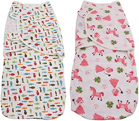 Asoon Swaddle Wrap Blanket for Baby-2 Pack-Unisex-0-6 Months-100% Cotton (Fish+Princess)