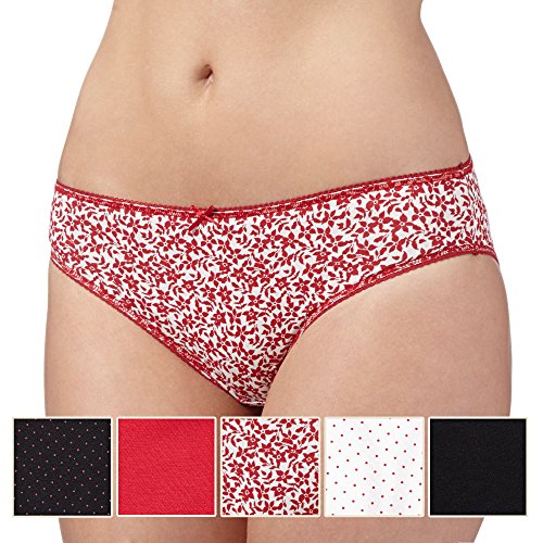 Debenhams Womens Pack Of Five Red Spot And Floral Printed Bikini Briefs 14