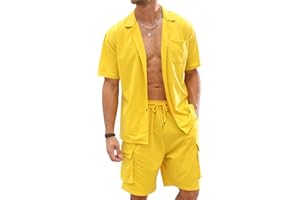Fastkoala Homme Ensemble Sets Ete Tenues Survêtement Costumes Plage Vacances Bouton Lapel Chemises et Shorts 2 Pcs
