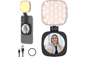 NEEWER BASICS Lumiere Magnétique Selfie Compatible avec MagSafe iPhone, CRI95 Éclairage LED Rond Pliable pour Téléphone avec Support/Miroir pour Photo Maquillage Zoom Vidéo Conférence, Noir NL48B