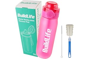 BuildLife Borraccia Originale,Bottiglia con Gusti Pods,Borraccia Palestra,750ml Borracce Bottiglia senza BPA Bere Frutta Fragranza Acqua Dolce 0 zucchero Tazza Acqua(Rosa+3 Cialde)