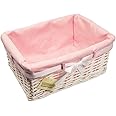 Woodluv Medium Rectangular White Willow Wicker Hamper Storage Basket-With Pink Dot Linning (Gift Hamper Basket)