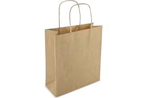 TRAINEANDO Pack de 50 Bolsas de papel kraft grandes con asas 25 x 31 x 11 cm bolsas para regalos. Bolsas para comercios, para ir a la compra de papel biodegradable, reutilizables ideales para regalar. (MARRONES)