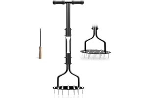 EEIEER Aérateur de gazon manuel avec 15 pointes en acier massif de 6 cm, poignée en T antidérapante, aération pour sols compacts et pelouses