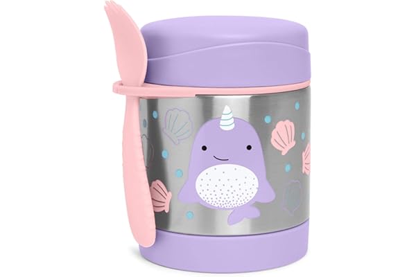 Skip Hop Boite Repas Isotherme pour Enfant Narval 325 ml - Acier Inoxidable, Sans BPA & Sans Phtalate - Avec Cuillère-Fourchette en Silicone - Récipient à Repas pour 3 ans et plus - Zoo Collection