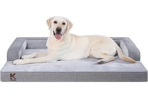 KSIIA Cuccia Cane Interno Cuscino Cane Sfoderabile e Lavabile, Ortopedica e Impermeabile con Base Antiscivolo, Con Cuscino a Forma di U, Grigio, 119x81x19cm