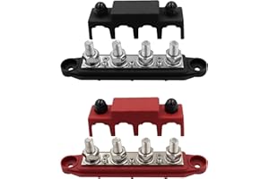 JOYIAL 2 Stück 12V-48V DC Sammelschienen Verteilerblock 250A BusBar Box mit 4 x M8 Klemmenbolzen Hochleistungsmodul, Stromverteilungsblock Erdungsstrom für RV Boat Yacht(Schwarz Rot)