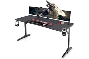 Devoko Bureau Gaming 160cm Bureau Gamer Informatique Table Gaming Bueau PC avec Porte-gobelet, Tapis de Souris et Porte-Casque (Noir)