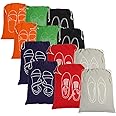 IVILLAGE Reusable and Washable 100% Pure Cotton Fabric Shoe Covers/Bags with Drawstring Closure | Handcrafted Doodle Collection | Ideal for Travel, Home and Storage |Combo Pack of 12|Multicolor|Unisex