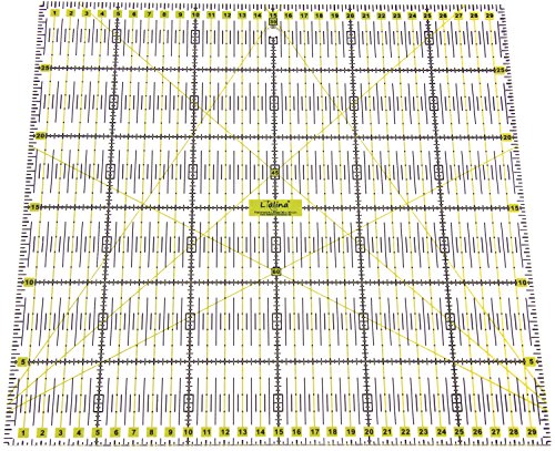 Lialina® Transparentes Universal Patchwork-Lineal 30 x 30 cm / 2farbiger Druck cm Linien Raster 30/45/60 Grad Winkel-Maße / Papier + Stoff exakt mit Rollschneider zuschneiden - 2