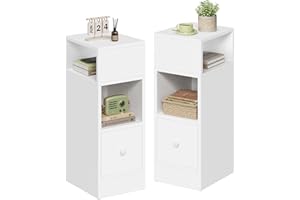 ‎EUGAD Eugad Zestaw 2 wąskich stolików nocnych, 2 otwarte półki, 1 szuflada, ergonomiczny stolik nocny, sypialnia, wymiary 25 x 66 x 30 cm, materiał drewnopochodny, kolor biały, 0179ZZ-2